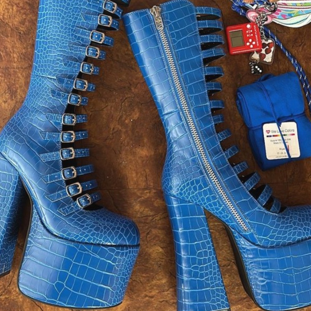 Dolls Kill Blue Platform Boots with Chunky Heel